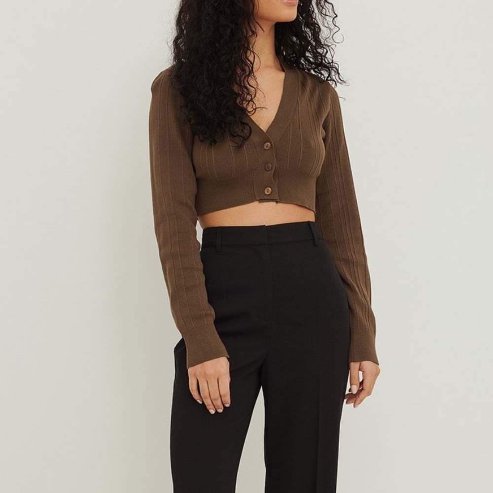 COPY - Ribbed brown cardigan from NA-KD
